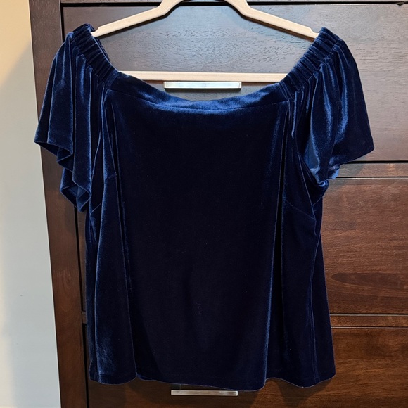 WHBM Velvet off-the-shoulder top in Navy / Cobalt Medium - Picture 2 of 6